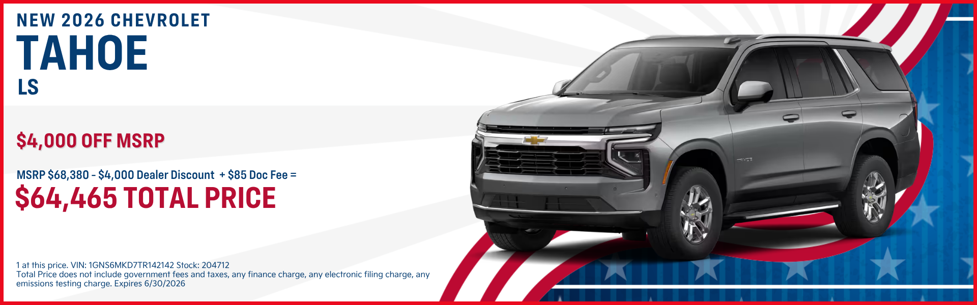 New 2026 Chevrolet Tahoe LS Offer