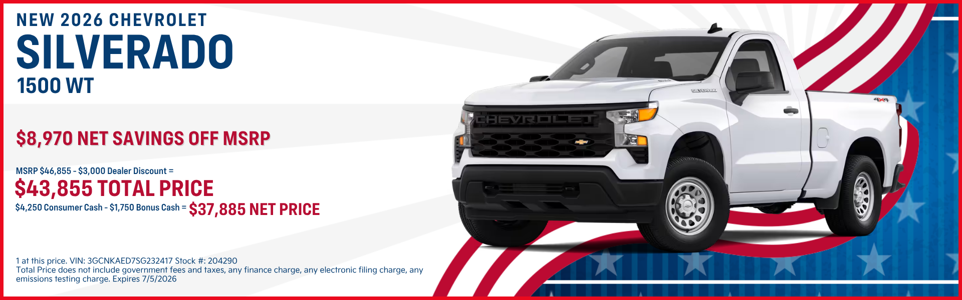 New 2026 Chevrolet Silverado 1500 WT offer