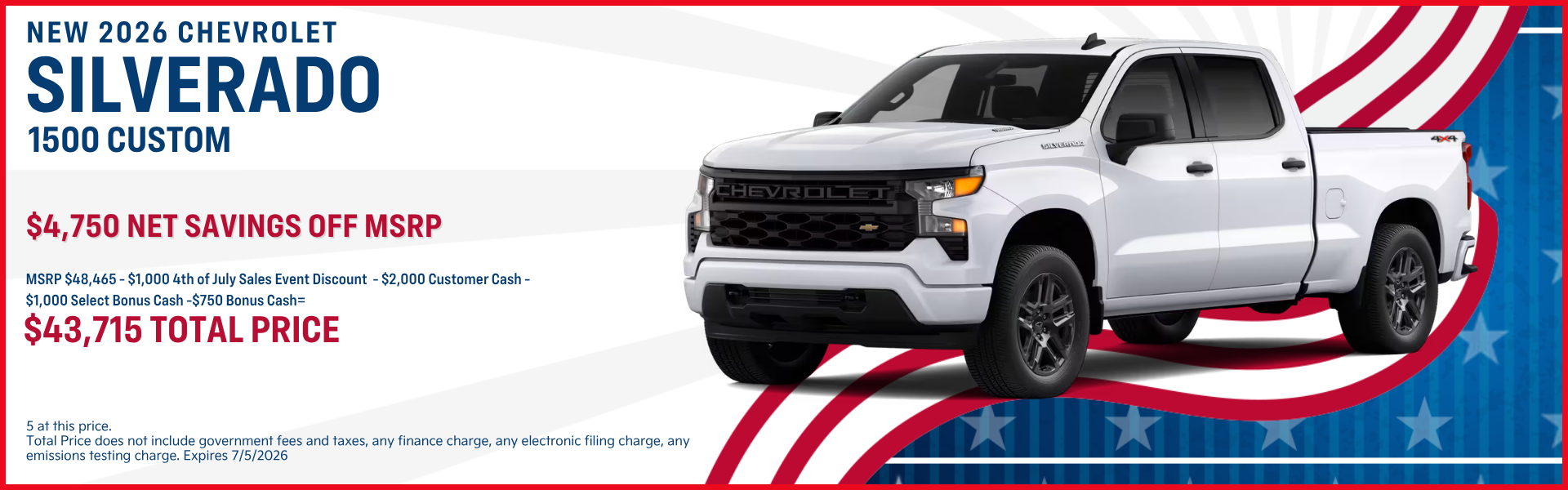 New 2026 Chevrolet Silverado 1500 Custom offer